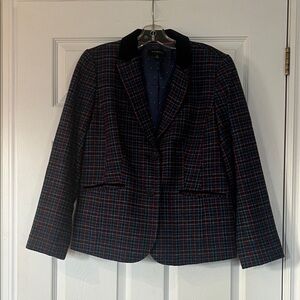 Talbots Blue plaid Blazer with velvet collar